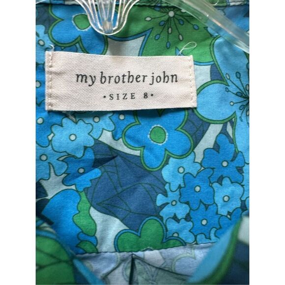 My Brother John size 8 blue floral button up shirt imported retro 100% cotton bo - Picture 5 of 6